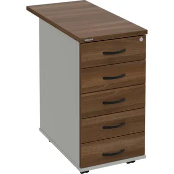 Zásuvkový kontejner K 35 C N 80 – Kontejner, 5 zásuvek, cent. zamykání, léta napříč, hl. 80 cm - Ořech , Šedá , UCO – černá