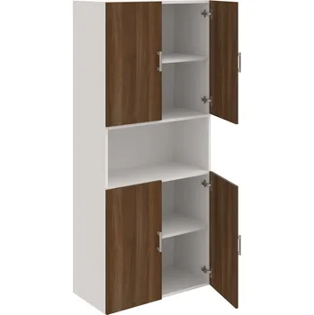 Policová skříň D 5 80 05 – Skříň policová dvéřová 185 × 80 cm - Ořech , Bílá , USH – hranatá