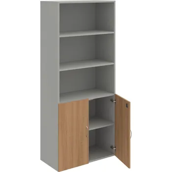 Policová skříň DZ 5 80 03 – Skříň policová dvéřová 185 × 80 cm - Višeň , Šedá , USN – Hobis