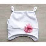 AMÁLKA Elastická bílá čepička s tylovou květinkou Velikost: 62-68