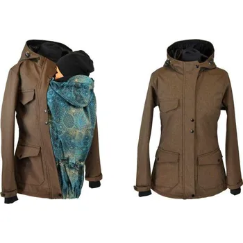 Šátek na nošení dítěte Shara Softshellová BUNDA jaro/podzim - přední nošení Velikost: XXS, Vzor: hnědá žíhaná/modro zlatá obloha