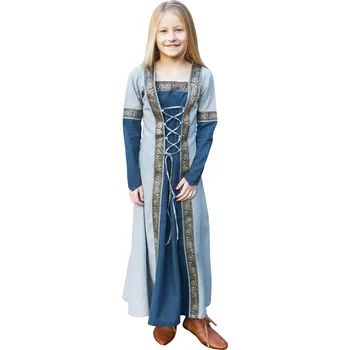 Karnevalový kostým Battle Merchant Dětské středověké šaty s dlouhými rukávy Eleanor, modré