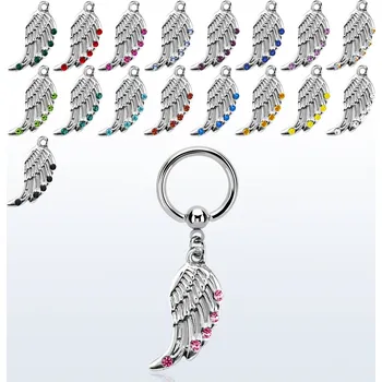 Piercing Piercingate Kruh s křídlem a kamínky PKR00158 - Barva/Motiv: Čirá, Průměr kroužku: 10 mm