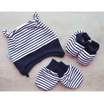 AMÁLKA Pruhovaná bavlněná souprava - čepička, capáčky, rukavičky Velikost: 74-80