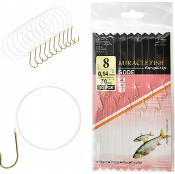 Rybářský háček Háčky pro lov ze dna, plavané, s návazcem, s protihrotem Miracle Fish SODE, vázaný rýč/protihrot vel. 8 10 ks