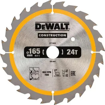 Pilový kotouč DEWALT DT1949 Pilový kotouč na dřevo CONSTRUCTION 165 x 20 mm, 24 zubů