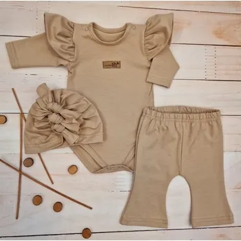 Kojenecká souprava Kazum Body / legíny do zvonu a čepička, 3D / cappuccino