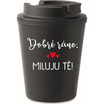 Termohrnek DOBRÉ RÁNO. MILUJU TĚ! - černý termohrnek 300 ml uni