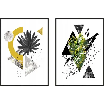 Obraz OBRAZ PLAKÁTY V RÁMU 33x43cm Dyptych Sada 2 obrazů Listy Tvary P983