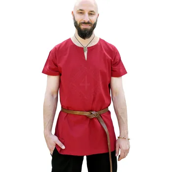 Karnevalový kostým Battle Merchant Jednoduchá středověká tunika s krátkým rukávem Sigmund, červená