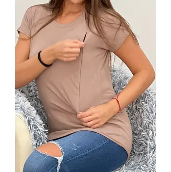 Kojicí tričko Loren – béžové, bavlna, krátký rukáv, skryté zipy Velikost: XS