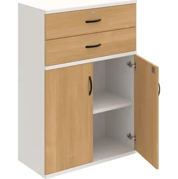 Policová skříň SZ 3 80 03 – Skříň policová zásuvková 115,2 × 80 cm - Dub , Bílá , UCO – černá