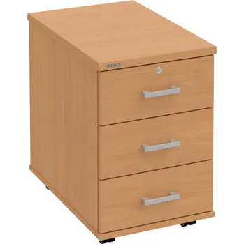 Zásuvkový kontejner K 33 Z N – Kontejner, 3 zásuvky, uzamykatelný, léta napříč, hl. 60 cm - Buk , Buk , USH – hranatá