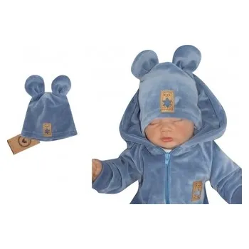 Z&Z Velurová, semišková čepička s oušky, modrá, 80/86; 80/86 (12-18m)