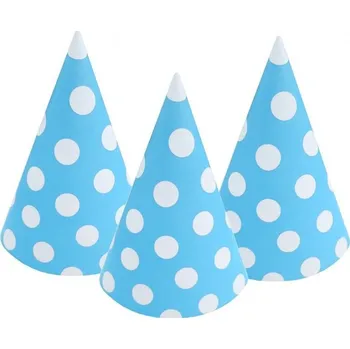 Party dekorace GoDan Párty čepička 6 ks modrá s bílýmí puntíky