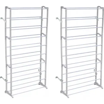 Botník Stojan na boty - bílý plast, kovové podpěry, 10 úrovní, 72x20x140 cm