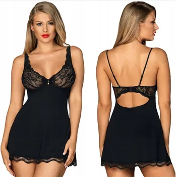 Podprsenka Dámská souprava spodního prádla Luvae babydoll a tanga černá XXL Obsessive