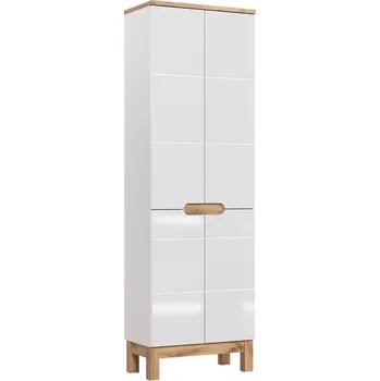 Šatní skříň Široká koupelnová skříňka 187 cm alpská bílá/bílý lesk, dřevěné nožičky