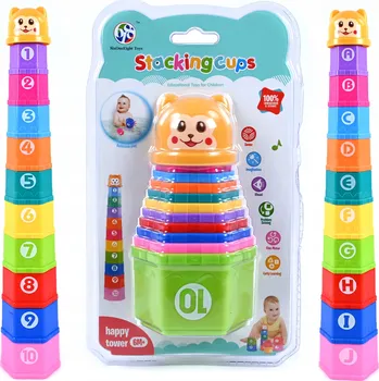 Hračka pro nejmenší PYRAMIDA VĚŽ S MEDVÍDKEM UČENÍ HRNÍČKY VZDĚLÁVACÍ