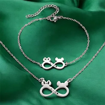 Náhrdelník Souprava náhrdelník a náramek z chirurgické oceli Mouse Love