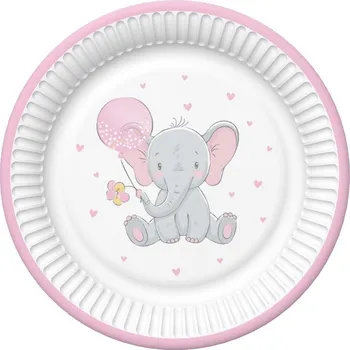 Talíř Pol-Mak Talíř papírový PM 18cm 8ks Baby Elephant with Pink Balloon