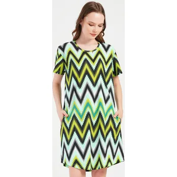 Dámské noční prádlo Vienetta Dámské domácí šaty s krátkým rukávem Zuzana Barva: Zelená, Velikost: 2XL