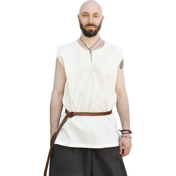 Karnevalový kostým Battle Merchant Jednoduchá středověká tunika bez rukávů Clement, přírodní