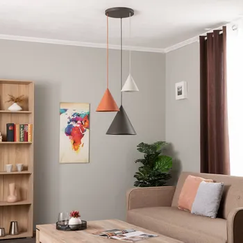 Svítidlo TK Lighting Závěsné svítidlo Cono, třísvětelné, kulaté, barevné, různé velikosti - Stříška - Ø 35 cm, výška 3 cm; stínítka - Ø 19 cm, Ø 25 cm, Ø 32 cm černá matná, cihlově červená matná, béžová matná 3 x 15 W LED - Doprava zdarma
