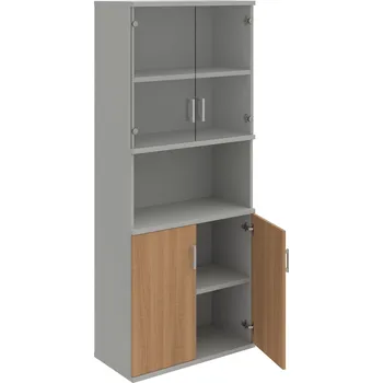 Policová skříň S 5 80 10 – Skříň policová dvéřová 192 × 80 cm - Višeň , Šedá , USH – hranatá