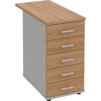 Zásuvkový kontejner K 35 C P 80 – Kontejner, 5 zásuvek, cent. zamykání, léta podél, hl. 80 cm - Višeň , Šedá , USH – hranatá