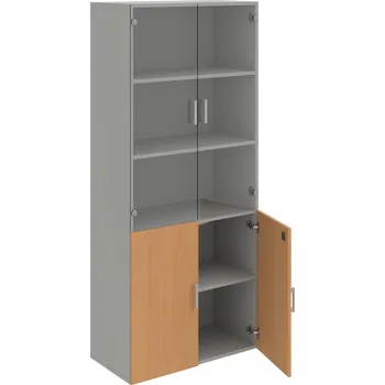 Policová skříň DZ 5 80 09 – Skříň policová dvéřová 185 × 80 cm - Buk , Šedá , USH – hranatá