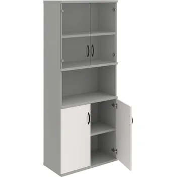 Policová skříň S 5 80 10 – Skříň policová dvéřová 192 × 80 cm - Bílá , Šedá , UCO – černá