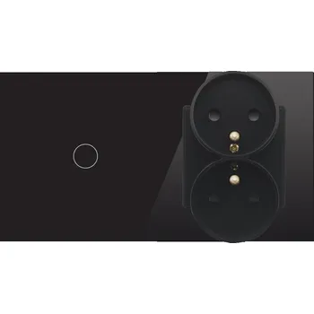 vypínač SPÍNAČ SVĚTLA 1-PÓLOVÝ JEDNODUCHÝ SKLENĚNÝ + DVOJITÁ ZÁSUVKA ČERNÁ