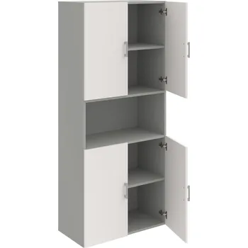 Policová skříň D 5 80 05 – Skříň policová dvéřová 185 × 80 cm - Bílá , Šedá , USH – hranatá