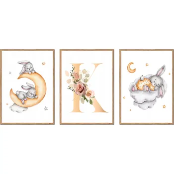 Obraz PLAKÁTY V RÁMU 3ks dětské králíčci králík obrázek písmeno K P2662_A5