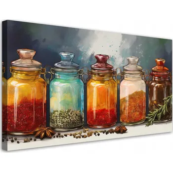 Obraz Obraz na plátně, Koření a bylinky v lahvích 100x50