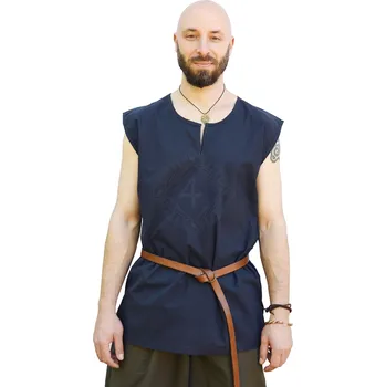 Karnevalový kostým Battle Merchant Jednoduchá středověká tunika bez rukávů Clement, tmavě modrá
