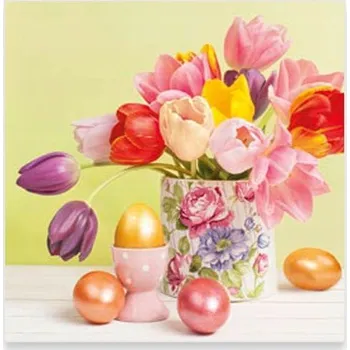 Papírový ubrousek Papírové ubrousky vánoční velikonoční na stůl zelené s květinami 20 ks