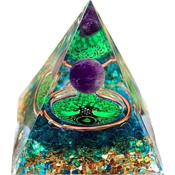 Lapač snů Orgonitová pyramida - Strom života se symbolem Jin a Jang - modrý