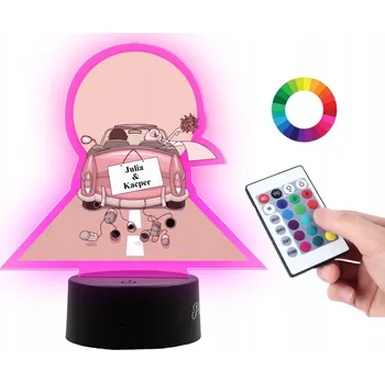 Lampička LAMPA NA SKLENĚ Soška Dárek Svatba 3D LED RGB + DÁLKOVÝ OVLADAČ 16 BAREV