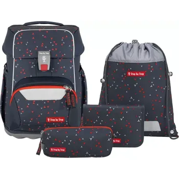 Školní batoh 4 dílný set, Step by Step BASIS Anthrazit Triangles, AGR
