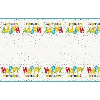 Jednorázový ubrus Plastový ubrus konfetový Happy Birthday 137 x 213 cm