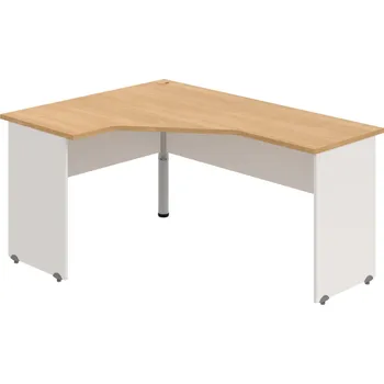 Psací stůl GEV 60 P – Stůl ergo pravý 160 × 120 cm - Dub , Bílá , Šedý kov