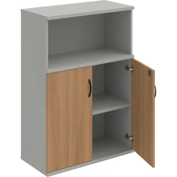 Policová skříň SZ 3 80 02 – Skříň policová dvéřová 115,2 × 80 cm - Višeň , Šedá , UCO – černá