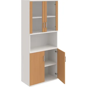 Policová skříň S 5 80 07 – Skříň policová dvéřová 192 × 80 cm - Buk , Bílá , USH – hranatá