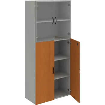 Policová skříň DZ 5 80 08 – Skříň policová dvéřová 185 × 80 cm - Třešeň , Šedá , UCO – černá