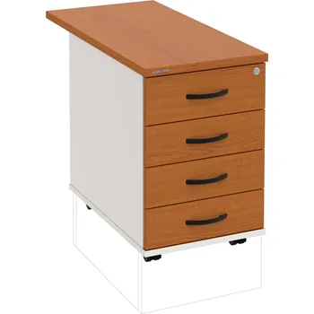 Zásuvkový kontejner K 34 C P 80 – Kontejner, 4 zásuvky, cent. zamykání, léta podél, hl. 80 cm - Třešeň , Bílá , UCO – černá