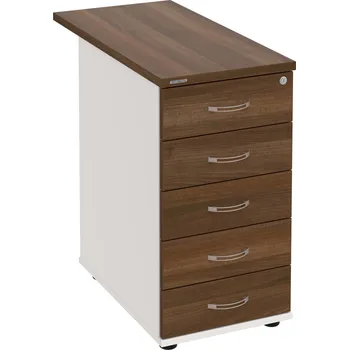 Zásuvkový kontejner K 35 C P 80 – Kontejner, 5 zásuvek, cent. zamykání, léta podél, hl. 80 cm - Ořech , Bílá , USN – Hobis