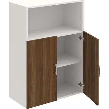 Policová skříň D 3 80 02 – Skříň policová dvéřová 111 × 80 cm - Ořech , Bílá , USH – hranatá