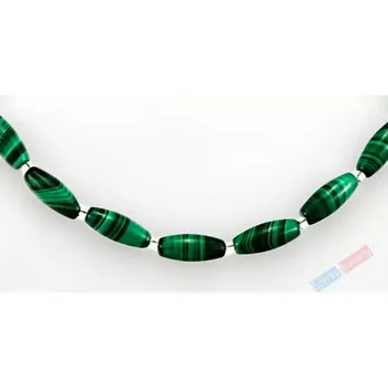 Náhrdelník Náhrdelník z malachitu QA, oblé oválky cca 12 mm, stříbro Ag 925/1000 (MA7018S)